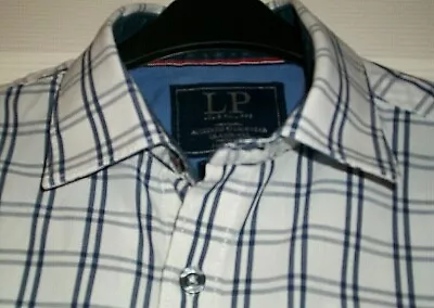 Louis Philippe  Mens Long Sleeved Shirt In White With Navy Check Size M  15.5 • £18.99