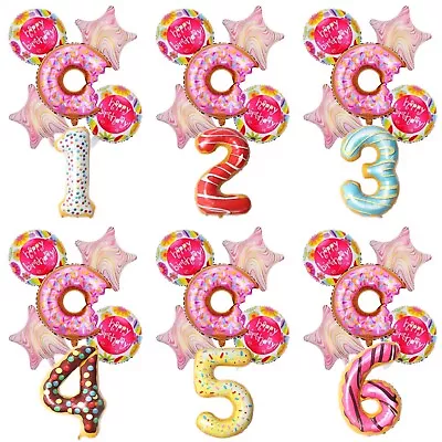 6pcs Pink Donut Number Foil Helium Balloon Set 40  Baby Shower Birthday Party • £5.99