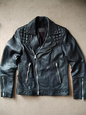 All Saints Mens Black Leather Biker Jacket • £50