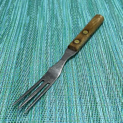 Vtg Granny Fork Stainless Wood Handle Utensil Meat Turning Cooking 3 Prong Japan • $13.99