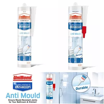 Anti Mould Silicone Sealant Clear White Bathroom Kitchen Shower Windows- Unibond • £6.41