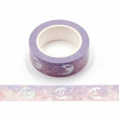 Lilac Lunar Eclipse Washi Tape Holographic Silver Foil Decorative 15mm X 10m • £3.74