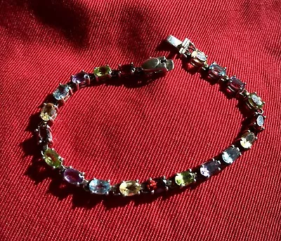 925 Sterling Silver Multi Gemstone Rainbow Tennis Bracelet • $55