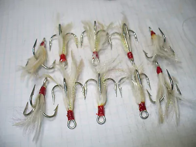 10 WHITE Dressed Treble Hooks  Hook Size 5/0 NICKLE  • $14.99