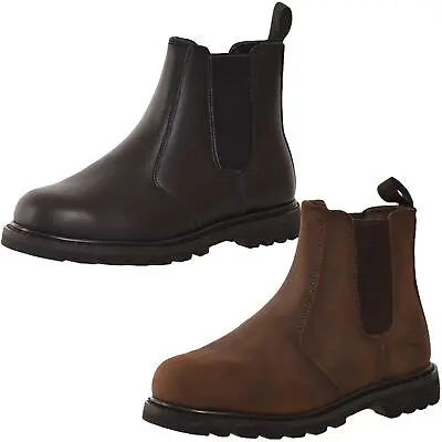 Mens Safety Boots Chelsea Dealer Ankle Leather S1 SRC Work Steel Toe Cap Shoes • £34.99