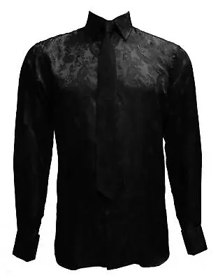Mens Paisley Print Satin Fashion Shirt With Matching Tie • £24.99