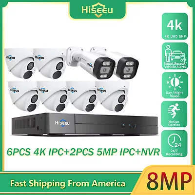 Hiseeu 4K PoE Security IP Camera System Human Vehicle Detection 8MP+5MP Cameras • $515.09