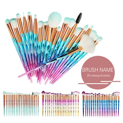 $14.37 • Buy 20PCS Diamond Unicorn Eyeshadow Eyebrow Blending Brush Set Eye Make-up Brushes