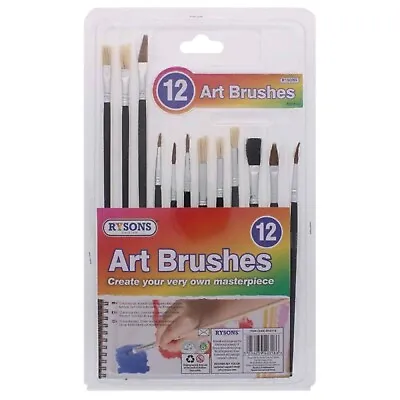 Rysons 12pcs Artistic Paint Brush Set Assorted Wooden Paint Brushes Arts Crafts • £2.49