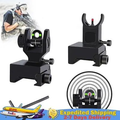 Low Profile Flip-up Folding Back Fiber Iron Sights Fit Picatinny/Weaver Rails • $49.61