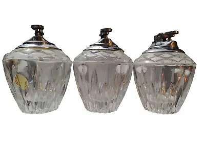Set Of 3 Vintage Princess House Lead Crystal Table Top Butane Lighters Heavy • $45.99