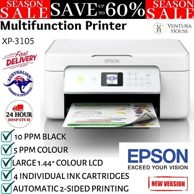 $97.97 • Buy Epson Expression Home Xp-3105 Multifunction Wireless Scanner Copier Ink Printer