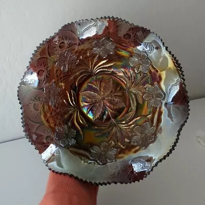 Vtg Millersburg Primrose Amethyst Sawtooth Edge Ruffle Bowl Carnival Glass • $27