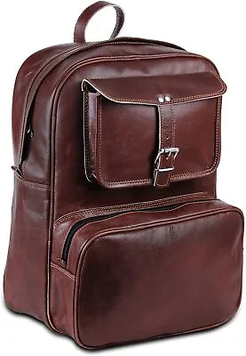 Vintage Real Leather Men Women Bag Laptop Messenger Backpack Rucksack Travel Bag • $110.17