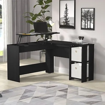 Flagstaff Black Oak L-Shaped Lift Top Desk With Storage By Hillsdale Living • $204.99