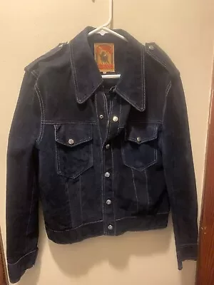 Vintage 70s Suede Snap-Button Trucker Jacket Adult Medium 40 Blue • $75