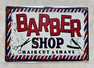 BARBER SHOP HAIRCUT & SHAVE METAL SIGN MAN CAVE BAR SALON HAIRDRESSER 20x30cm • £4.99