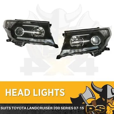 $599 • Buy Head Lights To Suit Toyota Landcruiser 200 Series 2007+ Black Projector LED