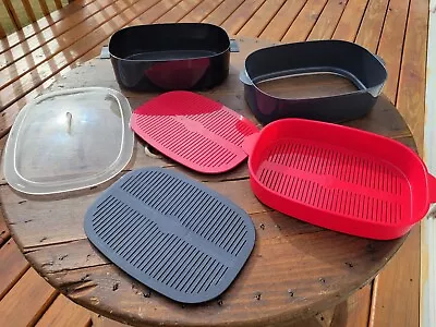 Tupperware 6 Pc Oval Microwave Stack Cooker Steamer Vegetable Quick Meals • $24.99