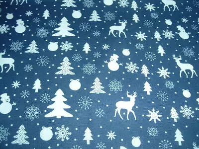 Vtg Christmas Midnight Deer Snowflakes Allover On Navy Quilt Fabric 1Ydx43 #FF • $9.99