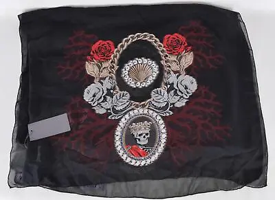 $330.96 • Buy New Alexander McQueen Scarf LOST AT SEA Black Silk Blend Jewel Ocean Skull Theme