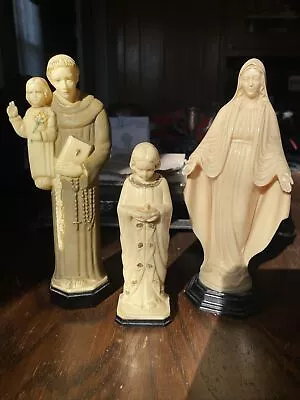 Three Vintage Molded Plastic Catholic Statues Mary Jesus Saint Anthony￼ • $14.99
