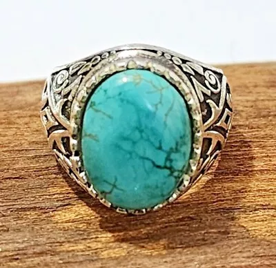 Blue Turquoise Designer Ring Solid 925 Silver Handmade Men's Ring All Size S176 • $13.59