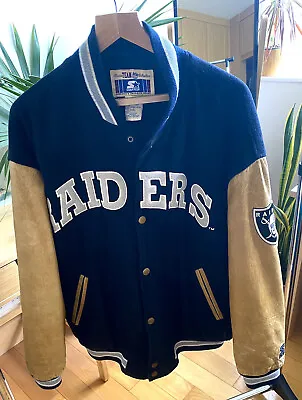 Vintage 90s Oakland Raiders Wool & Leather Letterman Varsity Jacket  Starter Xl • £190