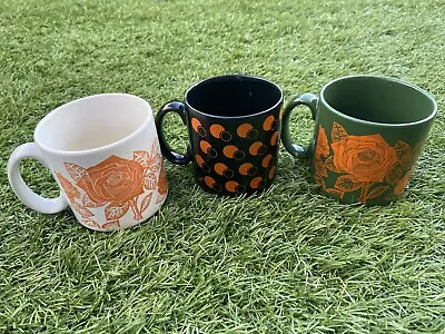 £15 • Buy TAMS Ware Pottery X3 Vintage Mugs - Retro Orange Green Rose Design 60s 70s 80s