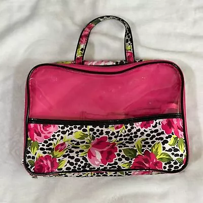 Modella Hanging Travel Makeup Bag Rose Motif Black & White Polka Dots Pockets • $13