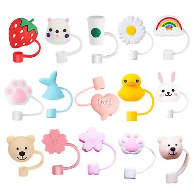 $9.89 • Buy 5x Silicone Straw Tip Covers Cute Anti-Dust,Splash Proof Reusable Drinking Lid