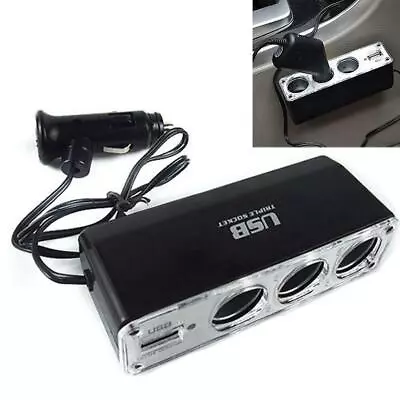 Car Cigarette Lighter Multi Socket Triple Splitter Charger New 12V USB W5T5 • $10.34