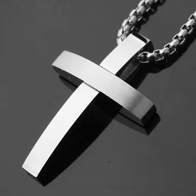 Fashion Unisex Men's Titanium Cross Stainless Steel Jesus Chain Pendant Necklace • $7.59