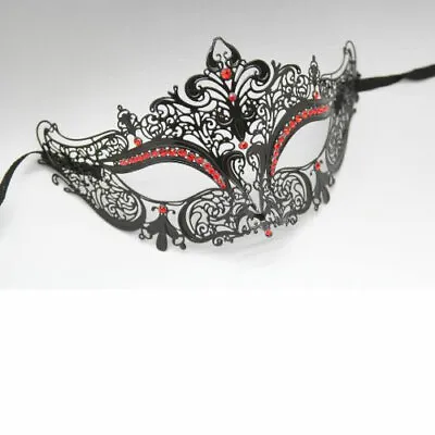 Luxury Black Metal Laser Cut Venetian Masquerade Mask With RED Diamonds • $14.85