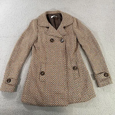 Zara TRF Collection Pea Coat Women Size Small Buttons Brown 30% Wool Blend Shell • $19.99