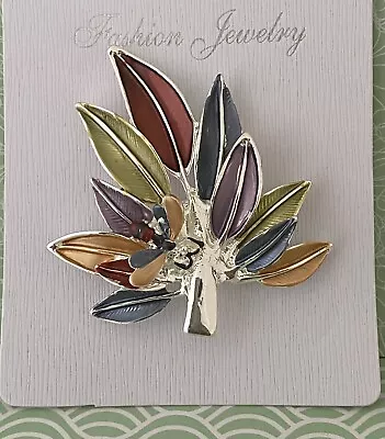 Leaf Magnetic Brooch  Multicoloured Scarf Pin Silver Tone • $11.70