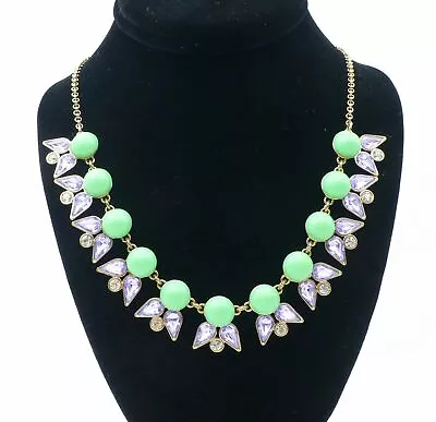 J. CREW  Blue Green Rhinestones Beaded Statement Bib Gold-Tone Necklace • $13.99