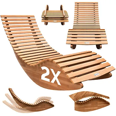 CASARIA® 2x JAVA Foldable Wooden Rocking Garden Loungers 195x60x93cm Furniture • £144.95