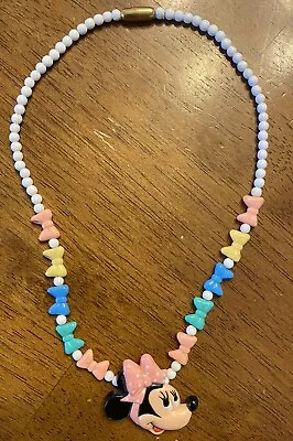 80s Vintage Disney Minnie Mouse Face & Bows Plastic Beaded Kids Necklace 15  • $25