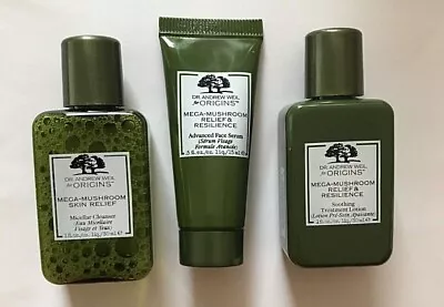 $15.95 • Buy Set/3 Dr.Andrew Weil Origins Mega-Mushroom Relief Soothing Lotion Serum Cleanser