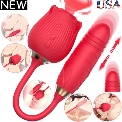 Rose Clit G-spot Vibrator Oral Sucking Thrusting Dildo Bullet Sex Toys For Women • $17.99