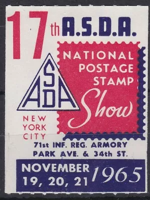 AUCT1287) US 1965 17th ASDA National Postage Stamp Show NYC Cinderella  Used • $4.19