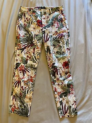 Zara Multicolor Floral High Waist Cropped Women’s Pants Sz L • $13.95