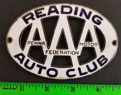 Vintage 1940's AAA Triple A Reading Pa. Porcelain Auto Club Car Badge • $95