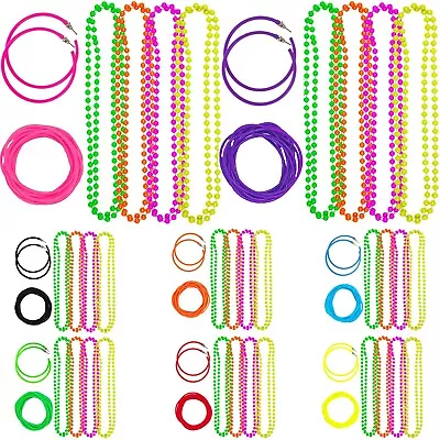 NEON 80s FANCY DRESS NECKLACE BEADS HOOP EARRINGS BRACELETS HEN PARTY JEWELLERY • £4.99