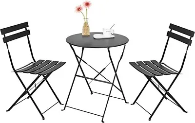 Bistro Set For 2 For Garden Weather Resistant Garden Table And Chairs BLACK • £78.99