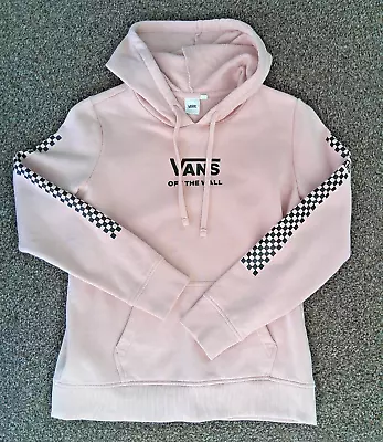 Vans Logo Checkerboard Sleeve Pale Pink Hoodie Sweatshirt Size Small Unisex • £11.99
