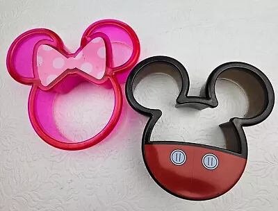 Mickey Mouse And Minnie Mouse Plastic Cookie Cutters 2 Piece Set Black & Pink • $8.70
