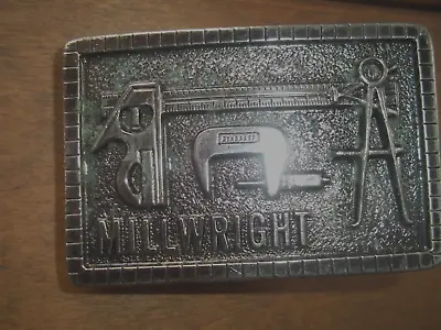 Vintage Belt Buckle 1977 Millwright Construction Tools Haddox Sales Silver • $24.50