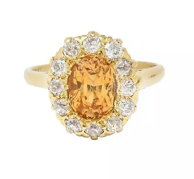 Victorian Fulmer 3.21 CTW Yellow Sapphire Diamond 14K Gold Antique Halo Ring • $4780